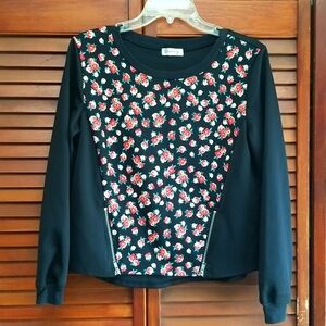 Olsenboye Black Flowered Top With Zippers